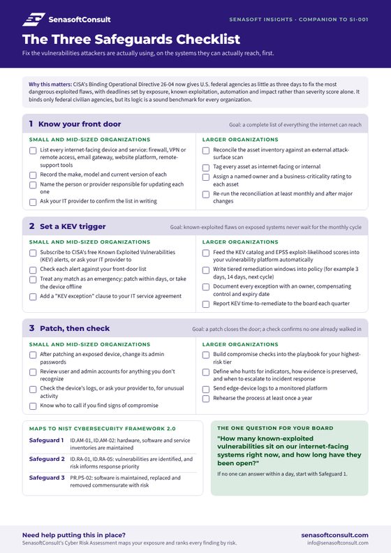 Preview of the Three Safeguards Checklist, a one-page PDF